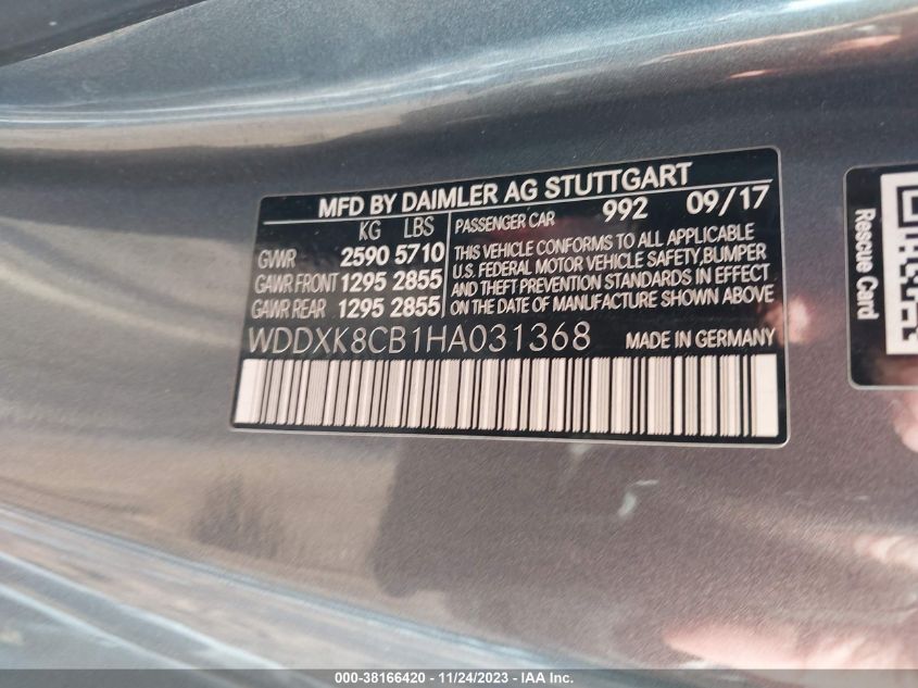 2017 MERCEDES-BENZ S 550 WDDXK8CB1HA031368