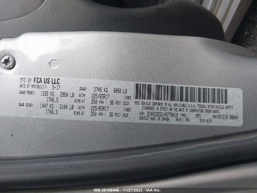 2017 DODGE GRAND CARAVAN GT - 2C4RDGEG1HR779419