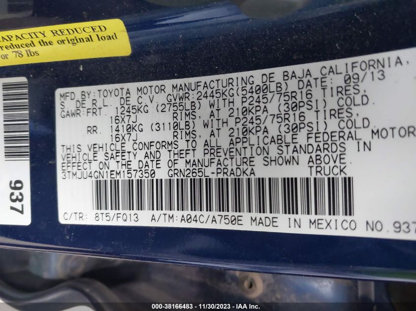 2014 TOYOTA TACOMA PRERUNNER V6 - 3TMJU4GN1EM157350