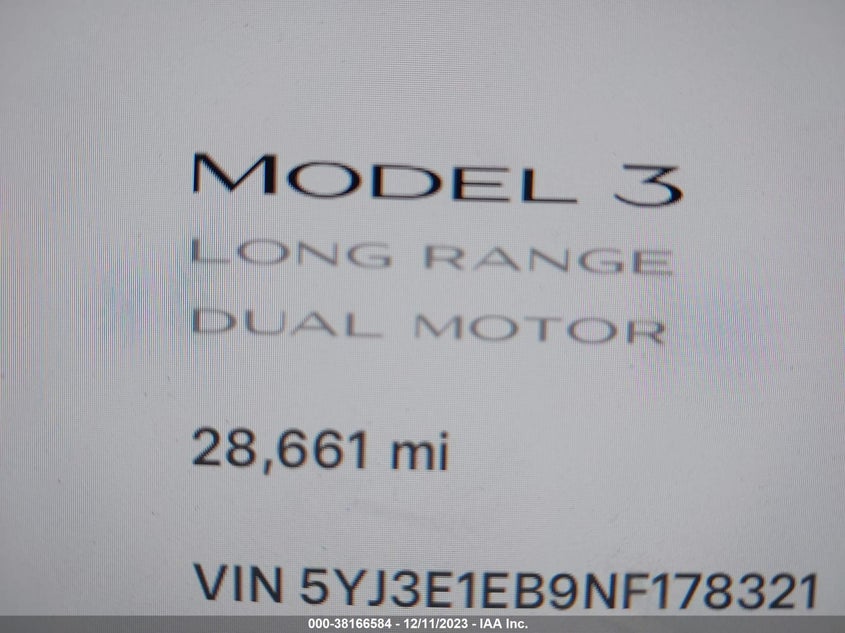 VIN 5YJ3E1EB9NF178321 2022 TESLA MODEL 3
