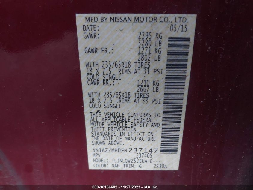 2015 NISSAN MURANO SV - 5N1AZ2MH0FN237147
