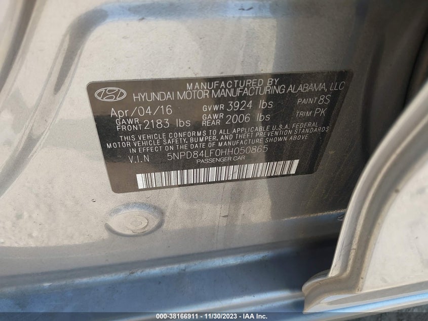 VIN 5NPD84LF0HH050865 2017 HYUNDAI ELANTRA SE