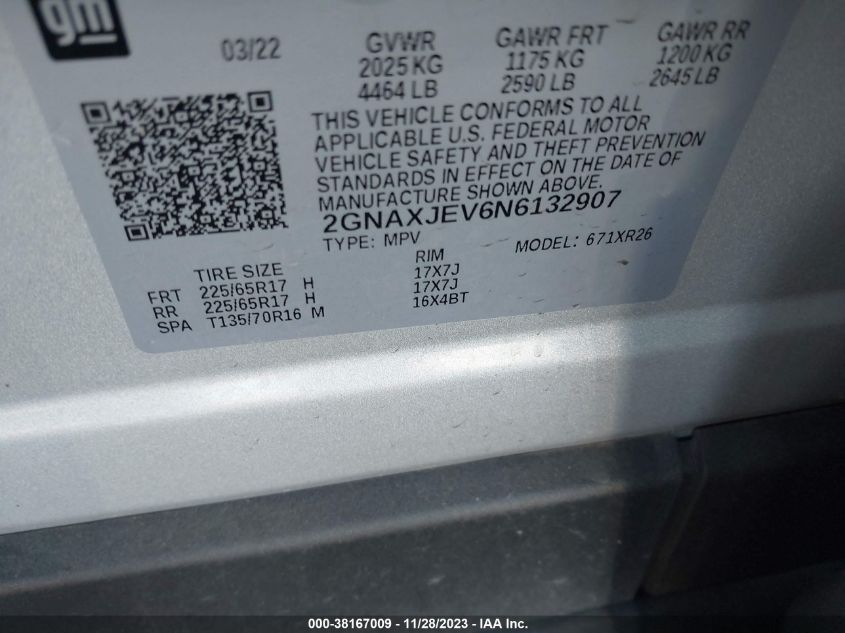 VIN 2GNAXJEV6N6132907 2022 CHEVROLET EQUINOX no.9