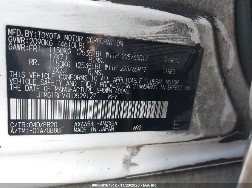 2020 TOYOTA RAV4 LE - JTMG1RFV4LD529127