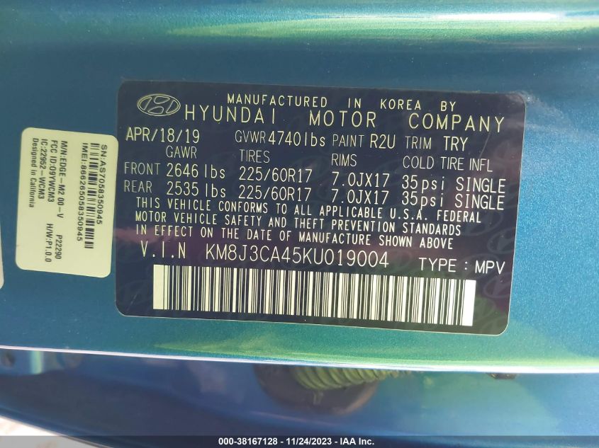 2019 HYUNDAI TUCSON VALUE - KM8J3CA45KU019004