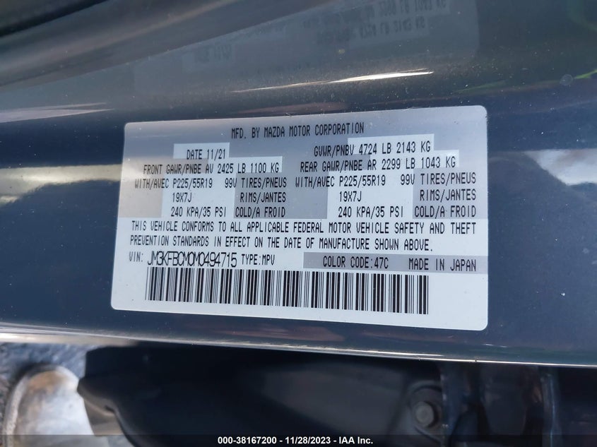2021 MAZDA CX-5 2.5L I4   N(VIN: JM3KFBCM0M0494715