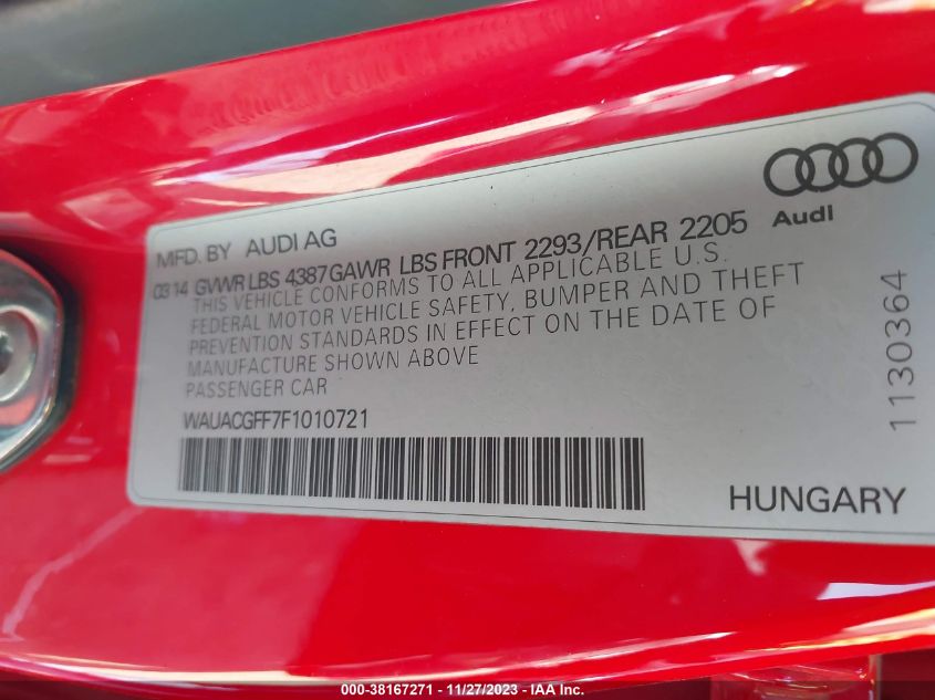 2015 AUDI A3 1.8T PREMIUM - WAUACGFF7F1010721