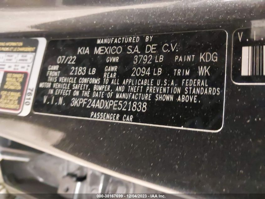2023 KIA FORTE LX/LXS - 3KPF24ADXPE521838