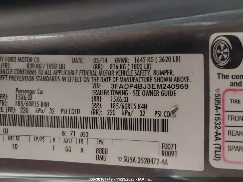 2014 FORD FIESTA SE - 3FADP4BJ3EM240969