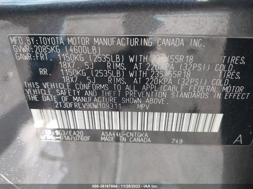 2013 TOYOTA RAV4 LIMITED - 2T3DFREV9DW109311