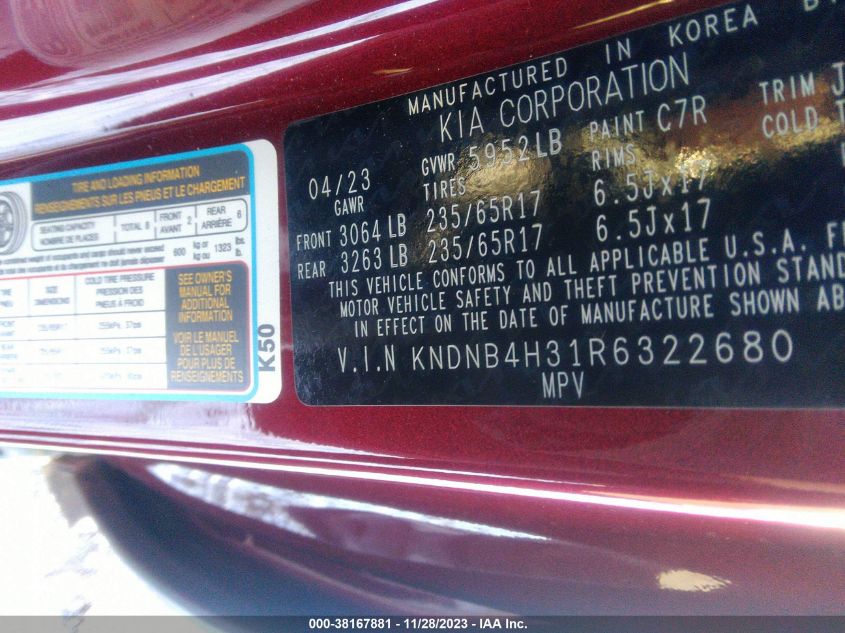 2024 KIA CARNIVAL MPV LX SEAT PACKAGE - KNDNB4H31R6322680