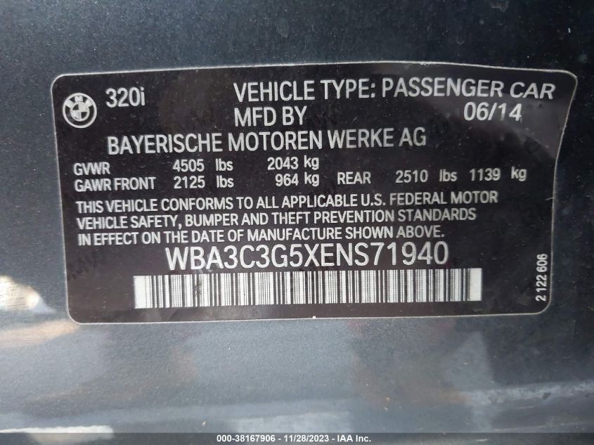 2014 BMW 320I XDRIVE - WBA3C3G5XENS71940