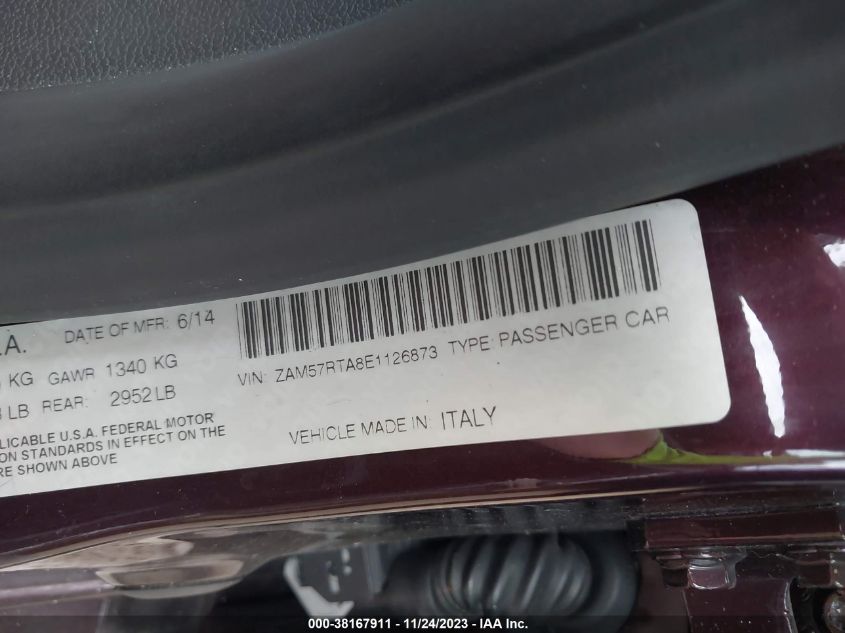 2014 MASERATI GHIBLI S Q4 ZAM57RTA8E1126873