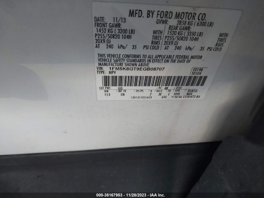2014 FORD EXPLORER SPORT - 1FM5K8GT9EGB08707