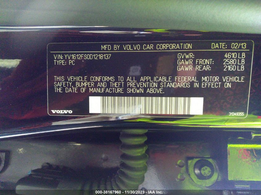 2013 VOLVO S60 T5 - YV1612FS0D1218137