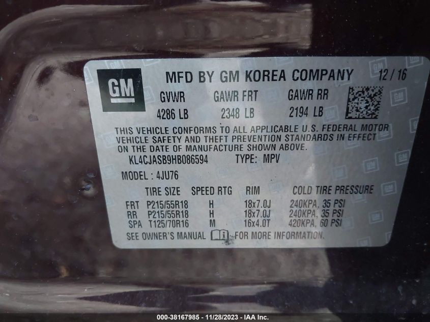 2017 BUICK ENCORE PREFERRED - KL4CJASB9HB086594