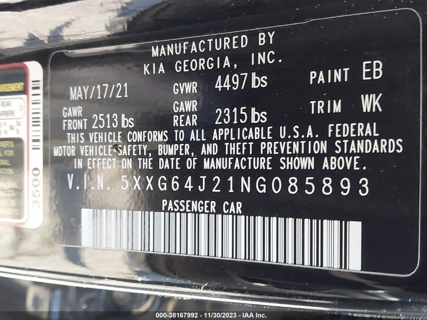 2022 KIA K5 GT LINE - 5XXG64J21NG085893