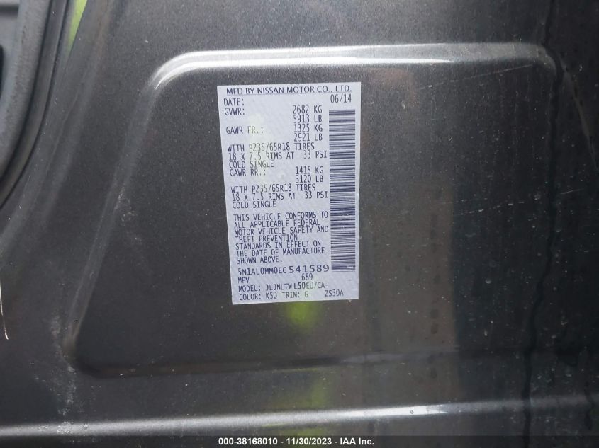 2014 INFINITI QX60 - 5N1AL0MM0EC541589