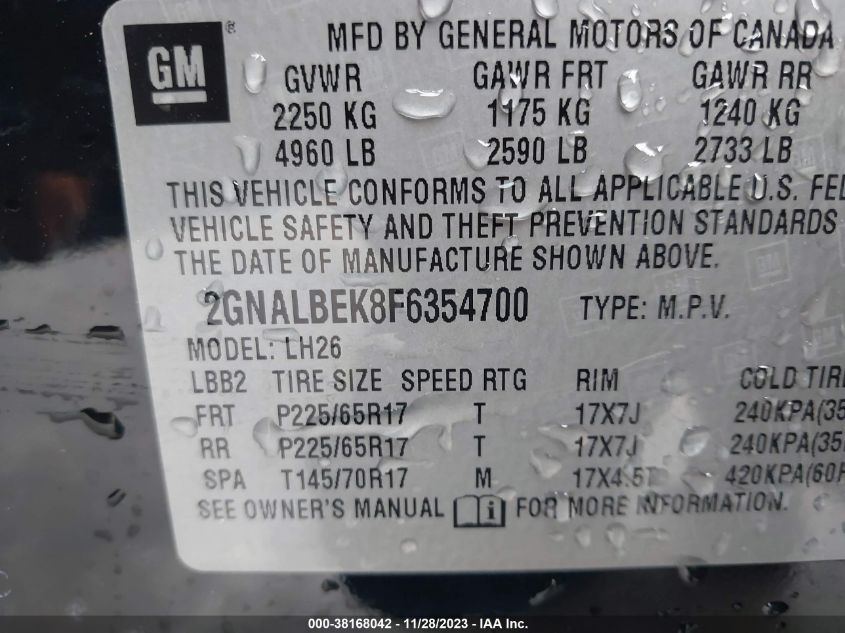 2015 CHEVROLET EQUINOX LT - 2GNALBEK8F6354700