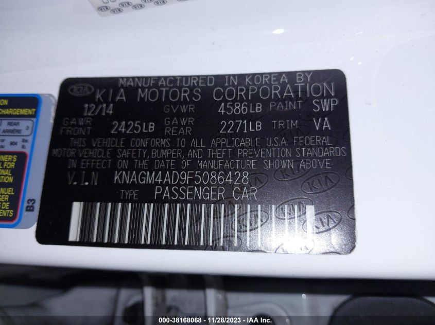 2015 KIA OPTIMA HYBRID HYBRID - KNAGM4AD9F5086428