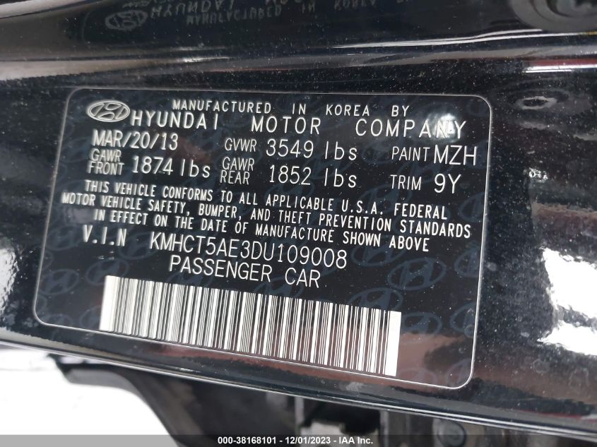 2013 HYUNDAI ACCENT GS - KMHCT5AE3DU109008