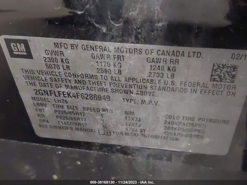 2015 CHEVROLET EQUINOX LT - 2GNFLFEK4F6288949