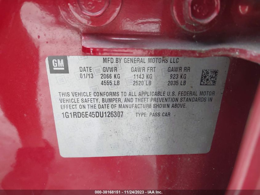2013 CHEVROLET VOLT - 1G1RD6E45DU126307