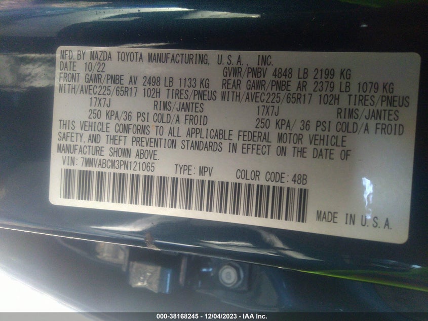 VIN 7MMVABCM3PN121065 2023 MAZDA CX-50 PREFERRED PLUS