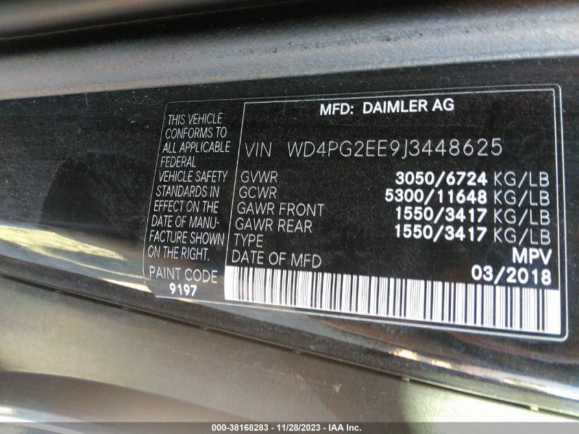 2018 MERCEDES-BENZ METRIS WD4PG2EE9J3448625