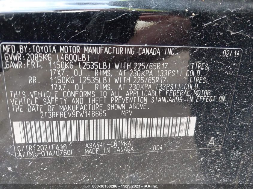 2014 TOYOTA RAV4 XLE - 2T3RFREV9EW148665