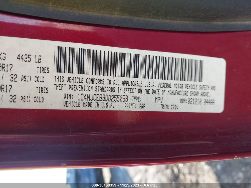 2013 JEEP COMPASS LATITUDE - 1C4NJCEB3DD255058