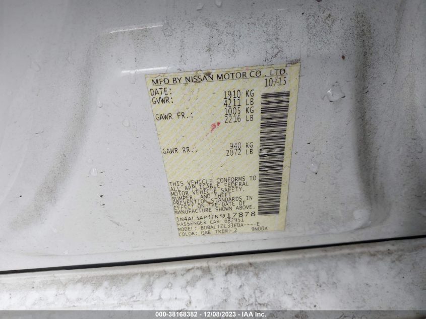 2015 NISSAN ALTIMA 2.5/S/SV/SL - 1N4AL3AP3FN917878