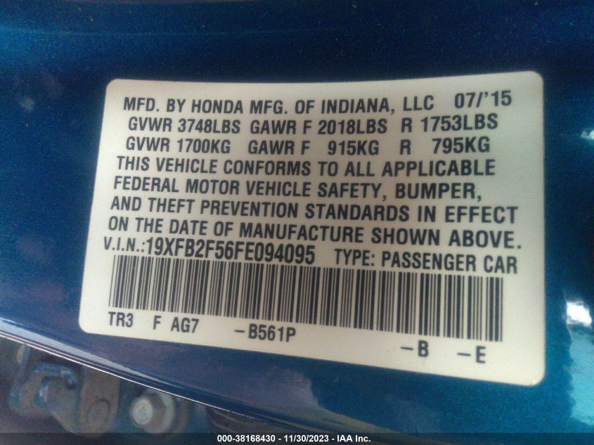 2015 HONDA CIVIC LX - 019XFB2F56FE09409
