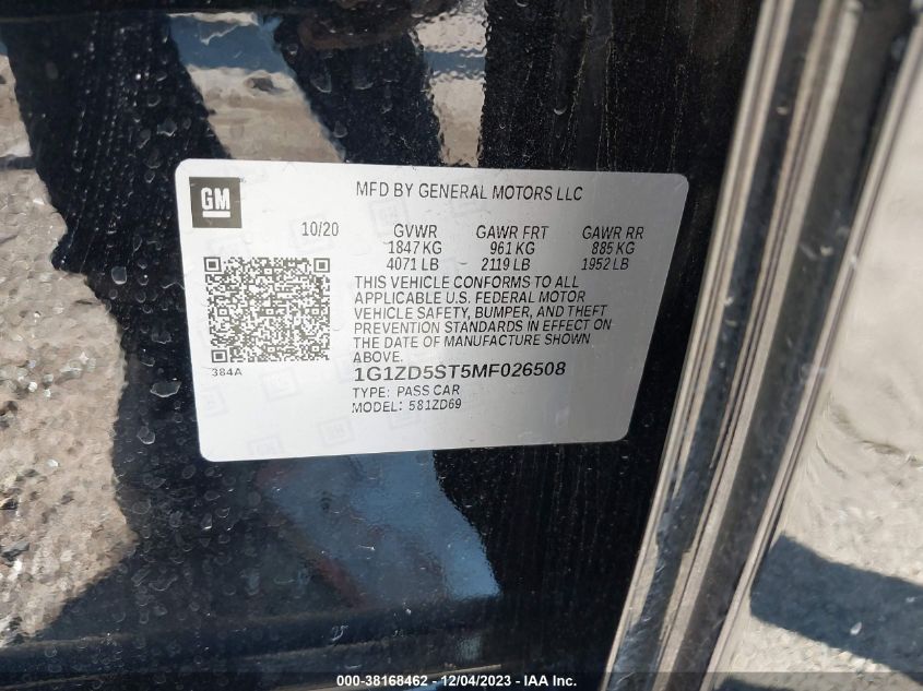 2021 CHEVROLET MALIBU LT - 1G1ZD5ST5MF026508