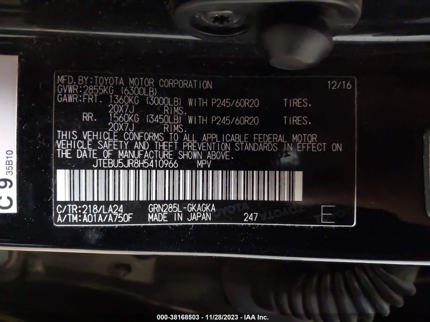 2017 TOYOTA 4RUNNER SR5 PREM/LTDL/TRAIL/TRD - JTEBU5JR8H5410966