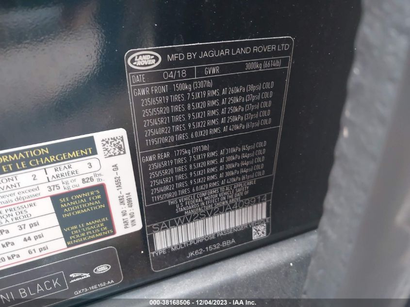 2018 LAND ROVER RANGE ROVER SPORT HSE DYNAMIC - SALWV2SV2JA409914
