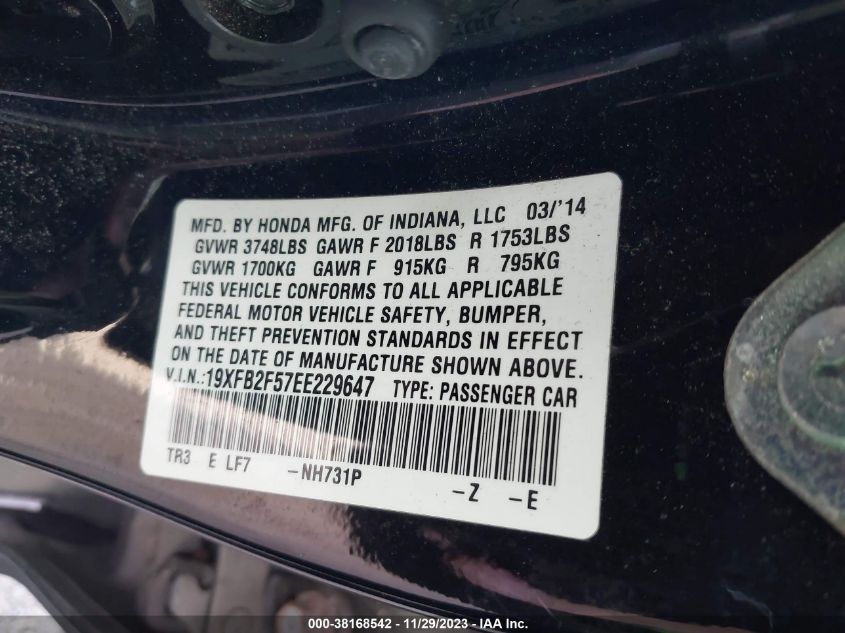 2014 HONDA CIVIC LX - 19XFB2F57EE229647