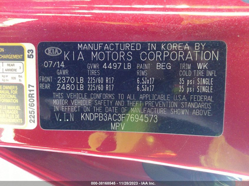 2015 KIA SPORTAGE LX - KNDPB3AC3F7694573