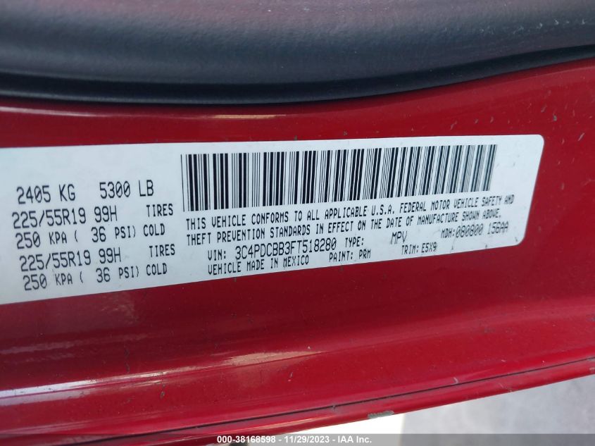 2015 DODGE JOURNEY SXT - 3C4PDCBB3FT518280