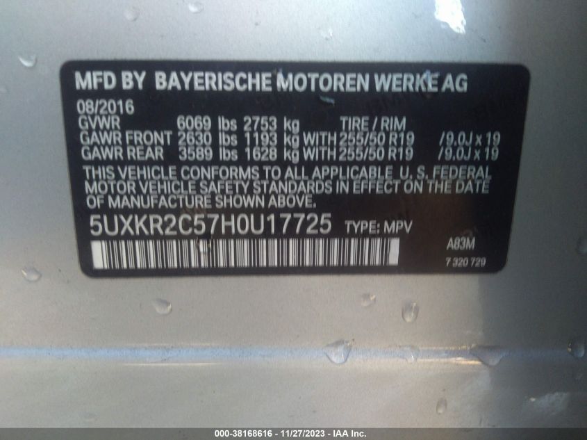 5UXKR2C57H0U17725 2017 BMW X5, photo no. 9