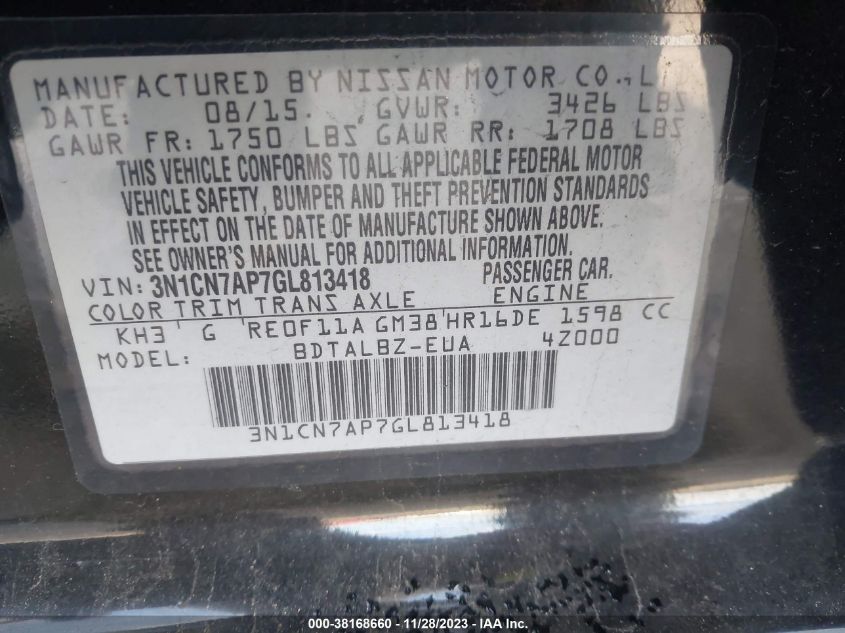 2016 NISSAN VERSA S/S PLUS/SV/SL - 3N1CN7AP7GL813418