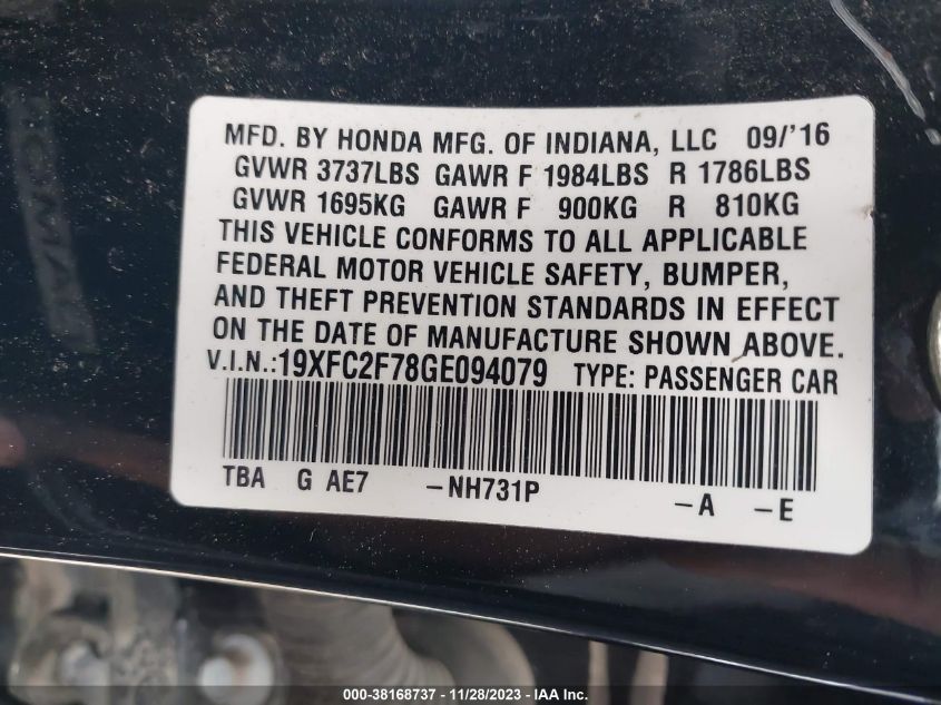 2016 HONDA CIVIC EX - 19XFC2F78GE094079