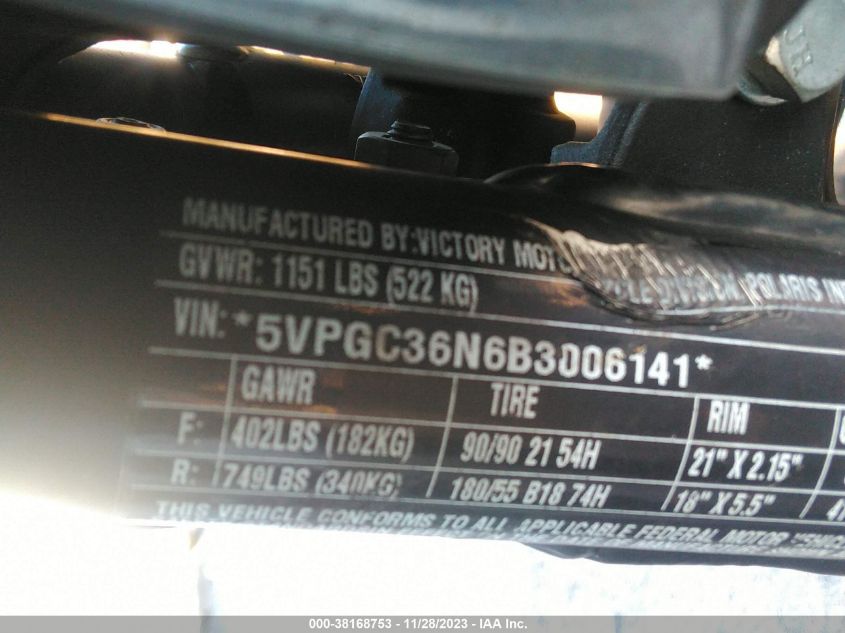 2011 VICTORY MOTORCYCLES ZNESS VEGAS 5VPGC36N6B3006141