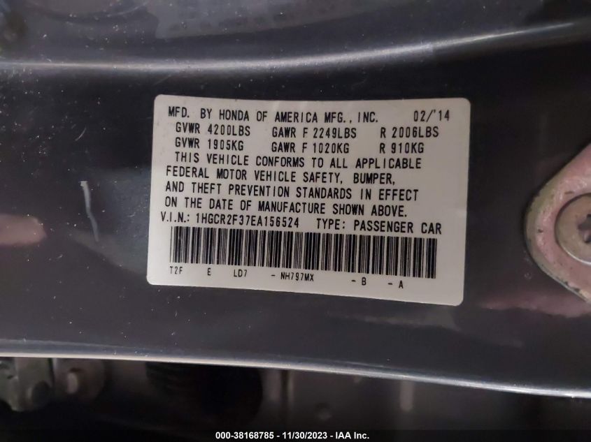 2014 HONDA ACCORD LX - 1HGCR2F37EA156524