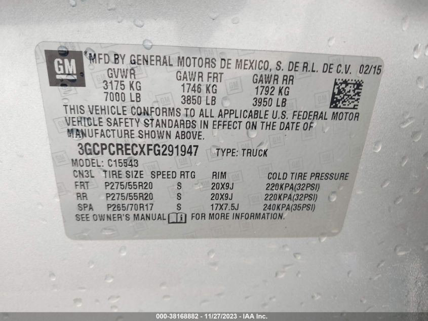 2015 CHEVROLET SILVERADO 1500 1LT - 3GCPCRECXFG291947