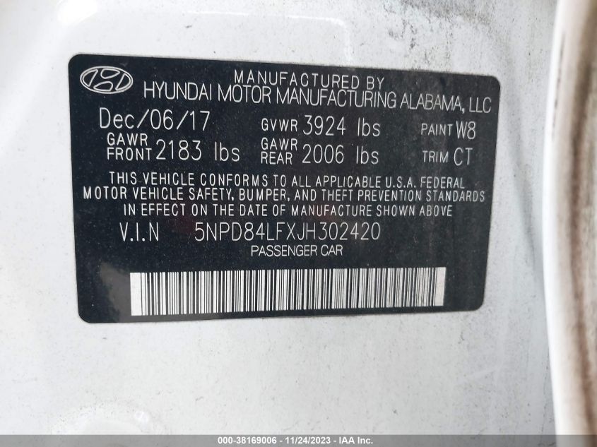 2018 HYUNDAI ELANTRA SEL - 5NPD84LFXJH302420