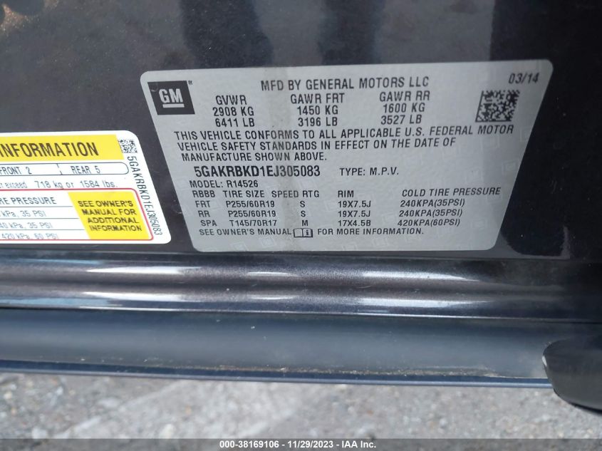 2014 BUICK ENCLAVE LEATHER - 5GAKRBKD1EJ305083