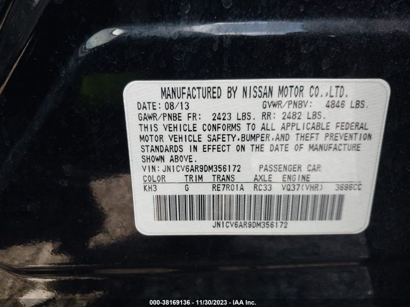 2013 INFINITI G37X JN1CV6AR9DM356172
