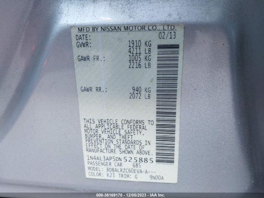 2013 NISSAN ALTIMA 2.5/S/SV/SL - 1N4AL3AP5DN525885