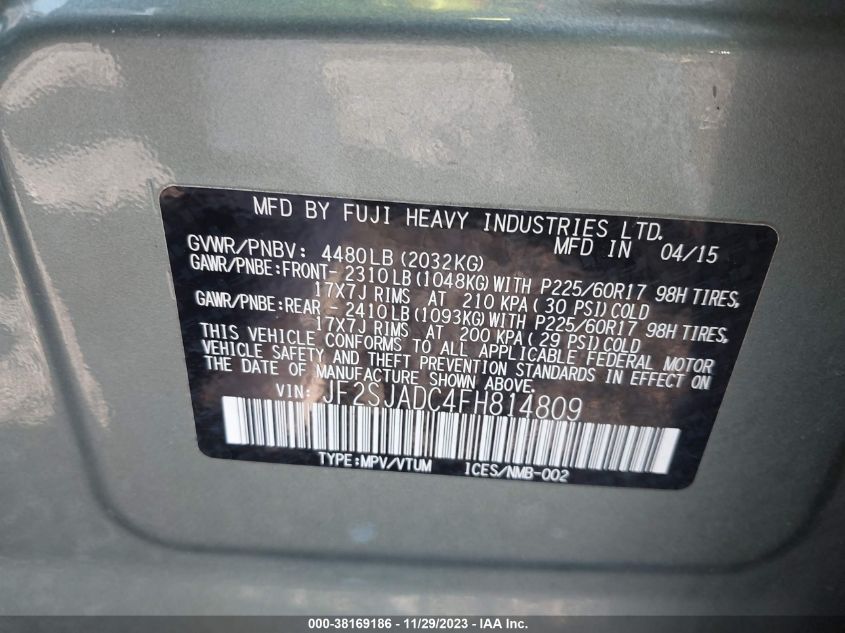 2015 SUBARU FORESTER 2.5I PREMIUM - JF2SJADC4FH814809